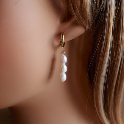 Gold Hoop Earrings with Freshwater Pearls Classic Pearl Drop Earrings Dangle Pearl Hoops Bridal Jewelry  Minimalist Style