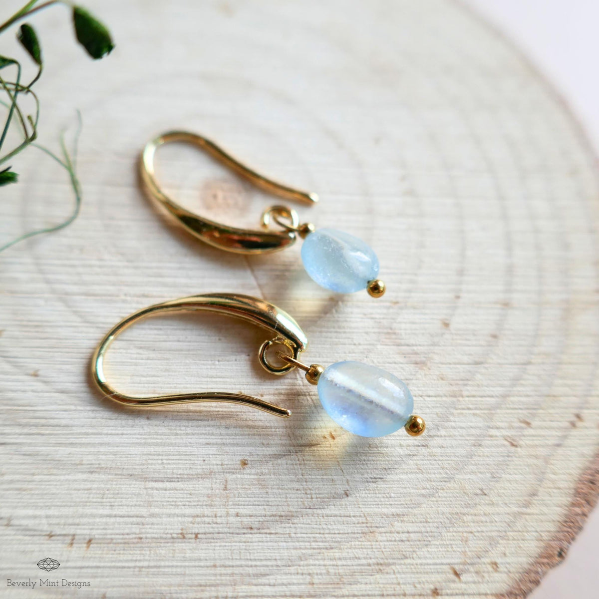 Aquamarine Dangle Earrings, Gold Drop Earrings, Minimalist Earrings, March Birthstone Jewelry, Sensitive Ear & Clip-On Options