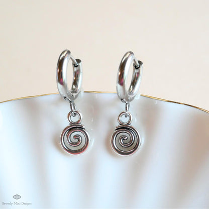 Silver Spiral Earrings, Small Dangle Swirl Earrings, Minimalist Boho Jewelry, Celtic Inspired, Everyday Earrings Gift