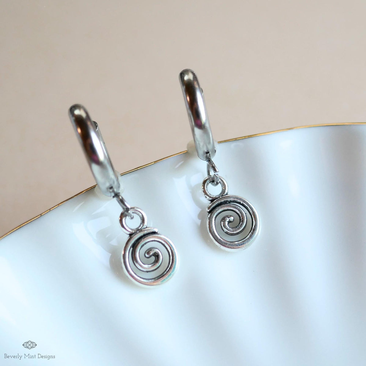 Silver Spiral Earrings, Small Dangle Swirl Earrings, Minimalist Boho Jewelry, Celtic Inspired, Everyday Earrings Gift