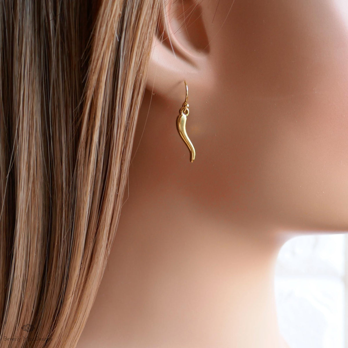 Gold Chili Pepper Earrings, Gold Pepper Dangle, Navy Blue Earrings, Fun Earrings, Spicy Statement Earrings, Sensitive Ear & Clip-On Options