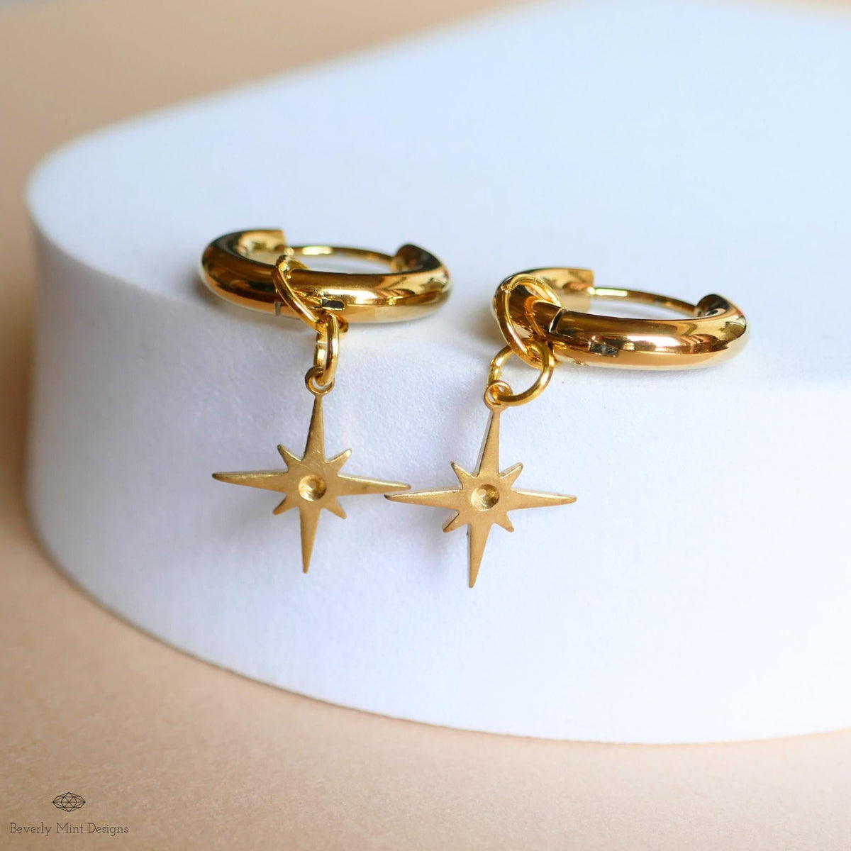 North Star Hoop Earrings , Gold Celestial Dangle Earrings, Spiritual Star Jewelry, Boho
