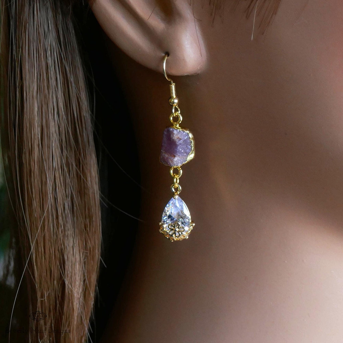 Raw Ruby Earrings, July Birthstone Gift, Gold Gemstone Dangle Earrings, Crystal Drop Earrings, Sensitive Ear & Clip-On Options