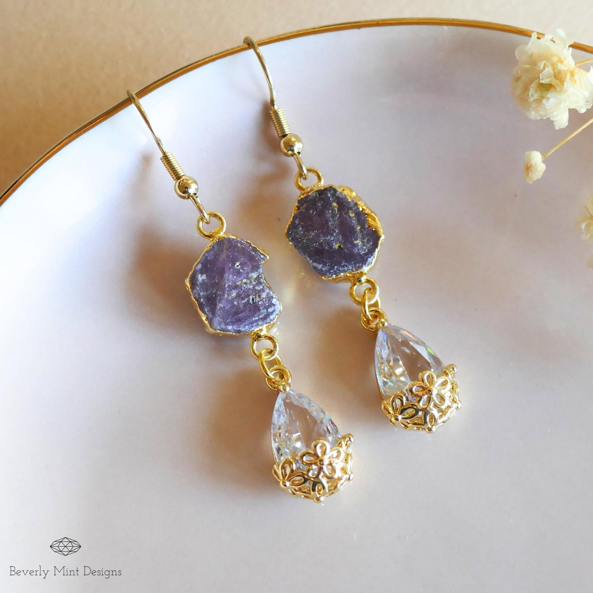 Raw Ruby Earrings, July Birthstone Gift, Gold Gemstone Dangle Earrings, Crystal Drop Earrings, Sensitive Ear & Clip-On Options