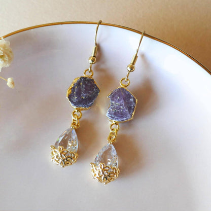 Raw Ruby Earrings, July Birthstone Gift, Gold Gemstone Dangle Earrings, Crystal Drop Earrings, Sensitive Ear & Clip-On Options