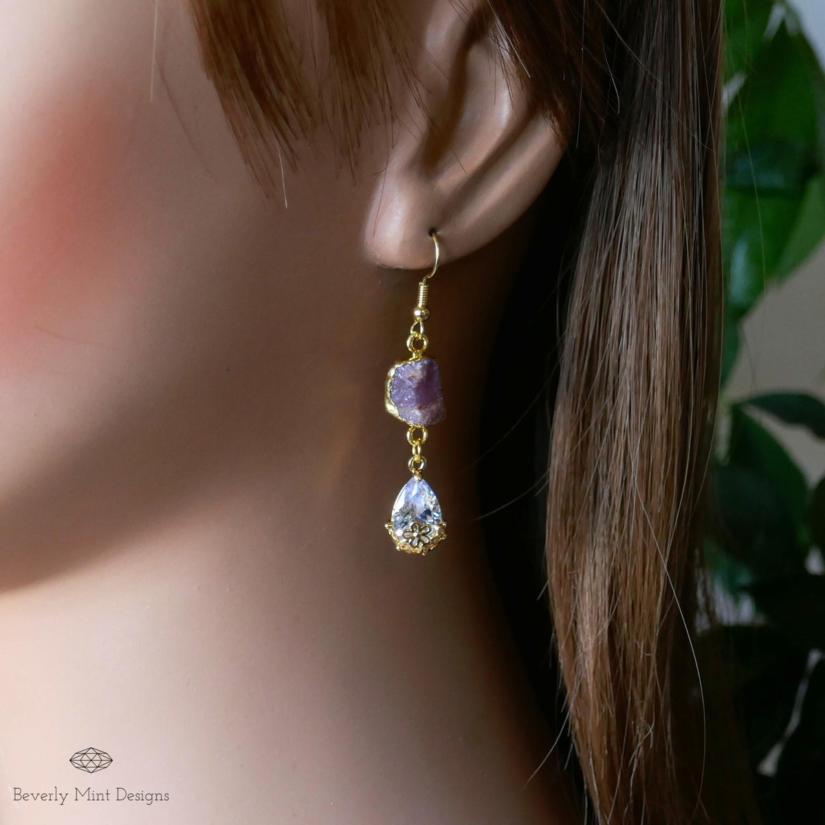 Raw Ruby Earrings, July Birthstone Gift, Gold Gemstone Dangle Earrings, Crystal Drop Earrings, Sensitive Ear & Clip-On Options