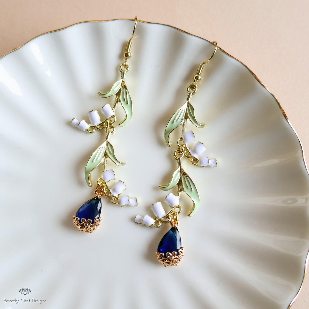 Lily of the Valley Earrings Gold Drop Earrings with Teardrop ,Botanical Bridal Jewelry Nature Inspired, Sensitive Ear & Clip-On Options