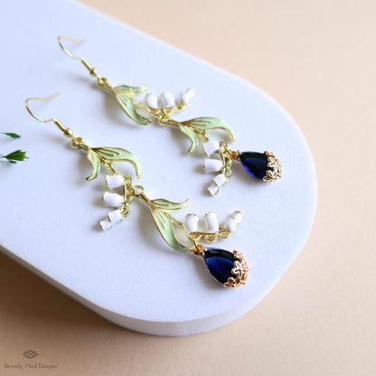 Lily of the Valley Earrings Gold Drop Earrings with Teardrop ,Botanical Bridal Jewelry Nature Inspired, Sensitive Ear & Clip-On Options