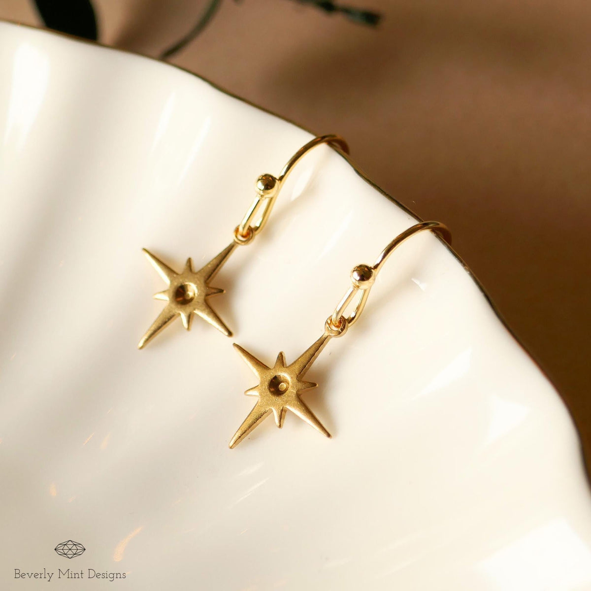 Gold Star Earrings ,North Star Starburst Earrings , Everyday Dainty Celestial Jewelry, Minimalist Earrings, Sensitive Ear & Clip-On Options