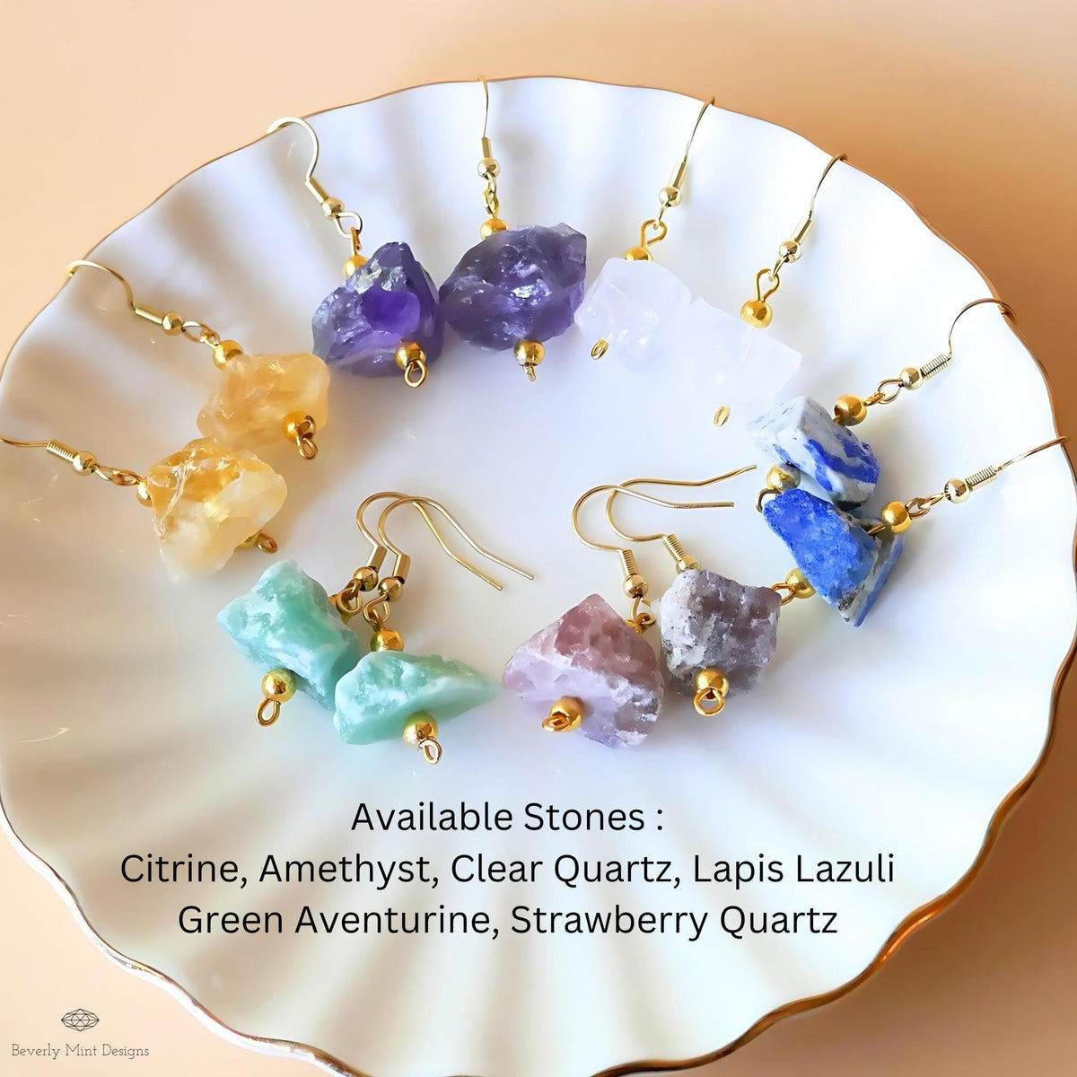 Irregular Rough Natural Raw Stone Earrings, Clear Quartz Earrings with 18K Gold Posts, Sensitive Ear & Clip-On Options
