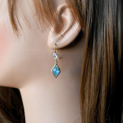 Blue Teardrop Crystal Earrings, Gold Marquise Dangle Earrings, Cubic Zirconia Handmade Jewelry, Gift for Mother, Something Blue Earrings