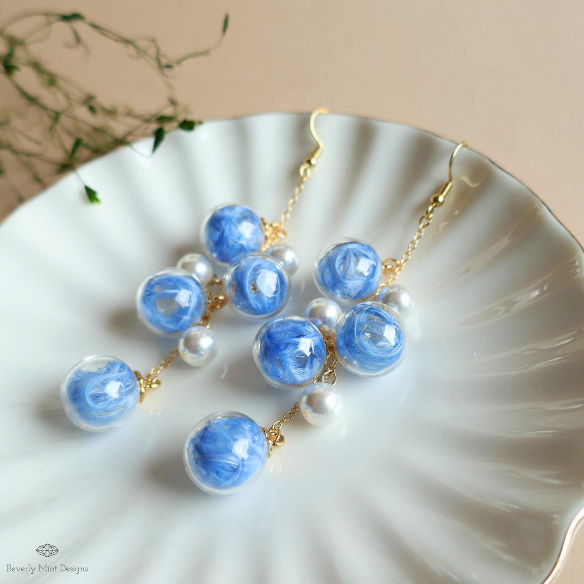 Bubble Earrings , Dangle Glass Beaded Earrings with Pearls, Gold Chain Lightweight Fairycore Jewelry, Sensitive Ear & Clip-On Options
