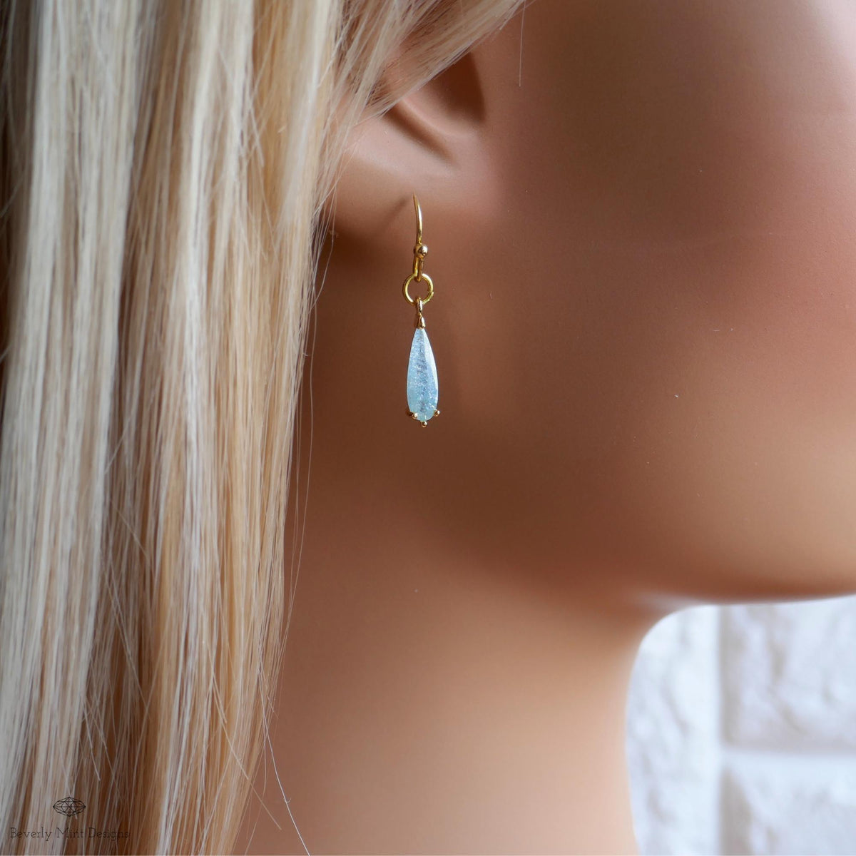 Blue Teardrop Sparkle Earrings, Light Blue Dangle Earrings Gold Drop Earrings Dainty Glitter Jewelry, Sensitive Ear & Clip-On Options