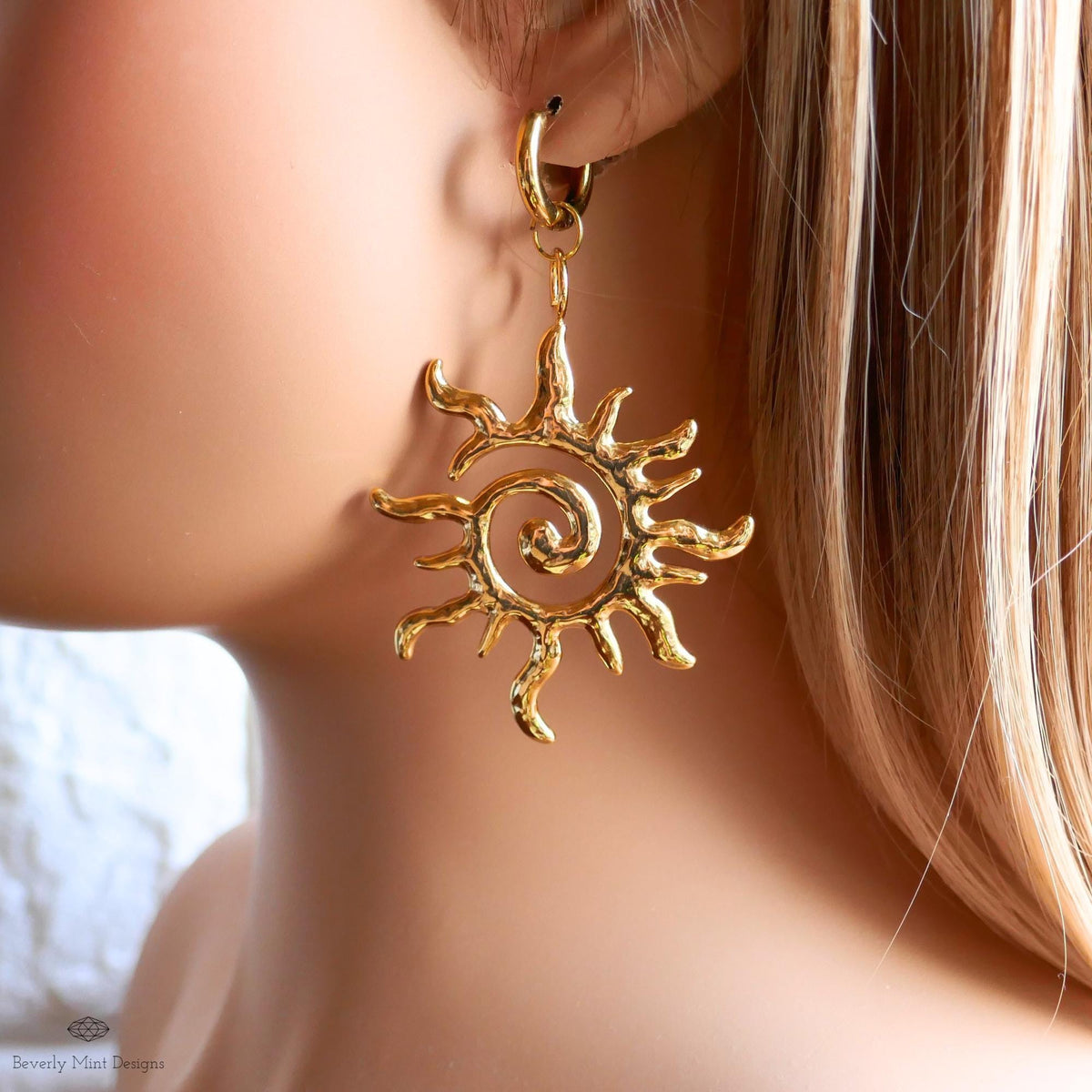 Extra Large Sun Earrings Gold , Spiral Sun Hoops, Celestial Sun Earrings, Statement Sun Earrings, Bold Gold Earrings,  Unique Gift For Her