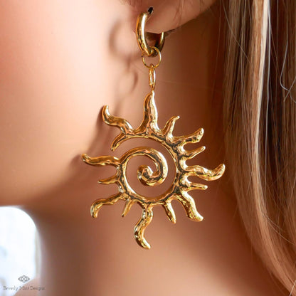 Extra Large Sun Earrings Gold , Spiral Sun Hoops, Celestial Sun Earrings, Statement Sun Earrings, Bold Gold Earrings,  Unique Gift For Her