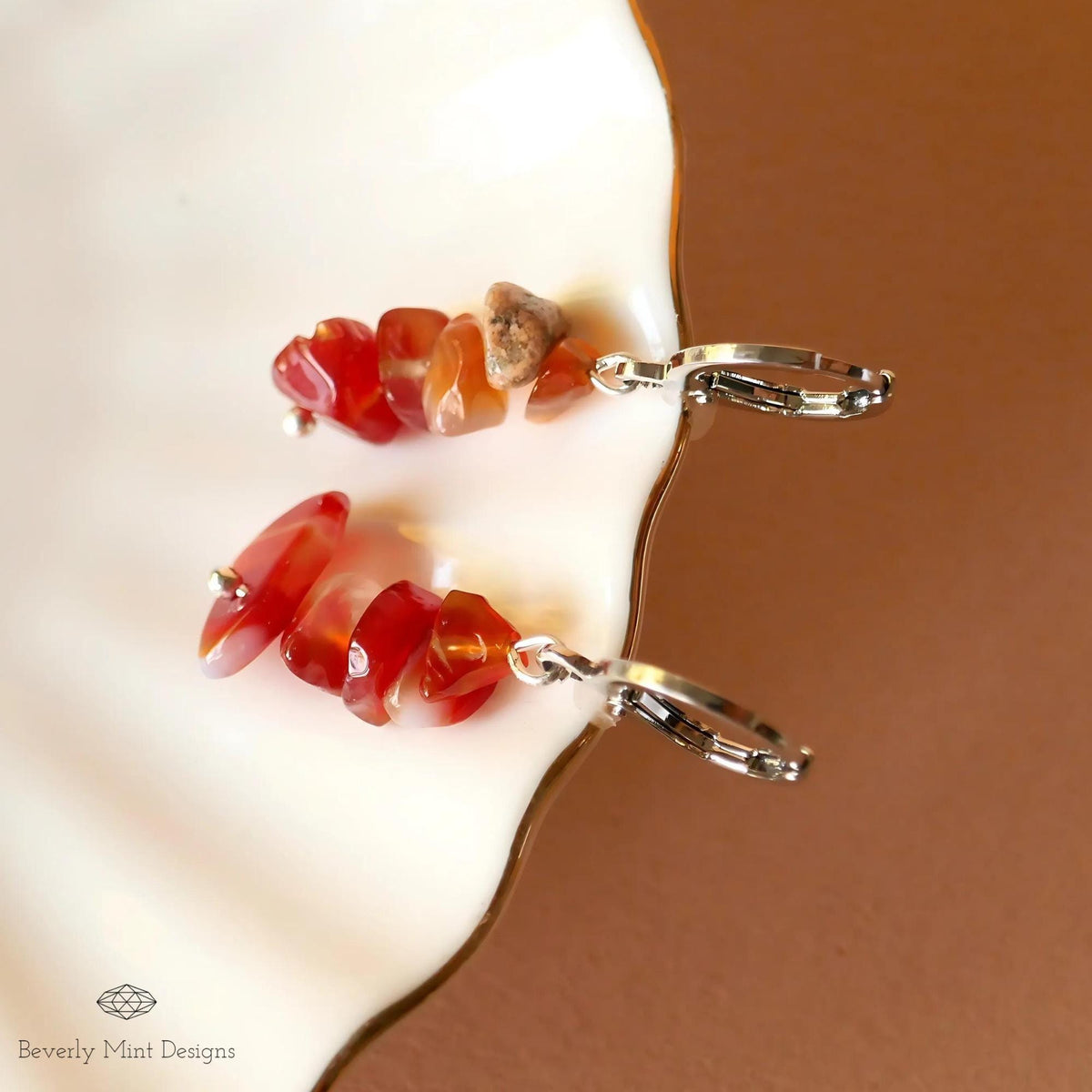 Red Agate Dangle Earrings, Orange Earrings Boho Jewelry, Chakras Stones ,Irregular Natural Stone Earrings, Sensitive Ear & Clip-On Options