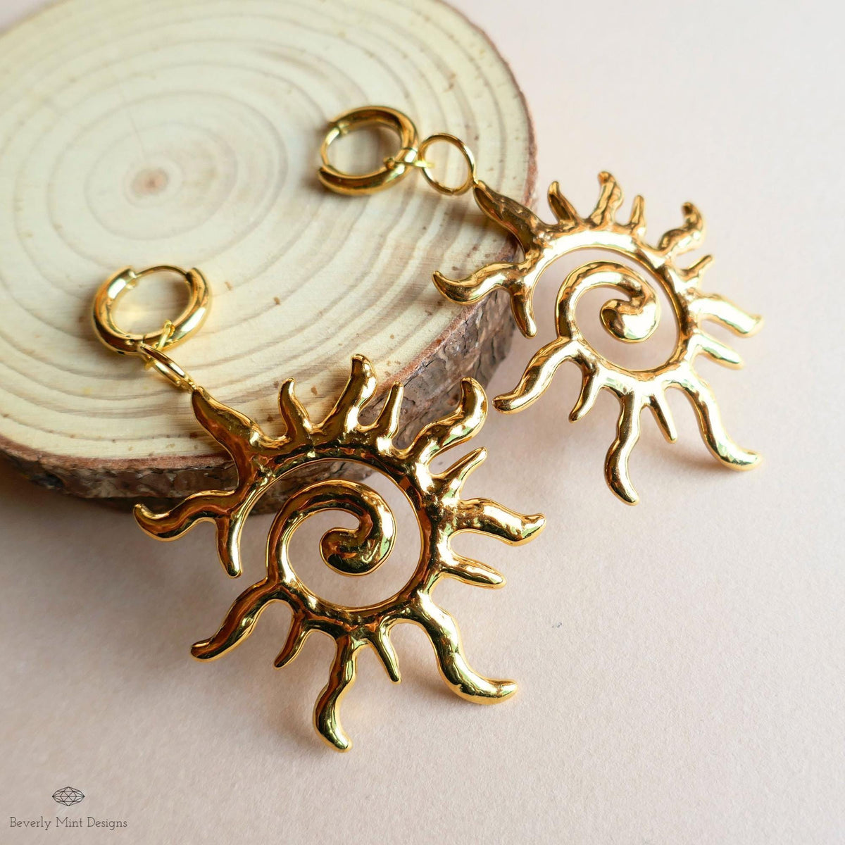 Extra Large Sun Earrings Gold , Spiral Sun Hoops, Celestial Sun Earrings, Statement Sun Earrings, Bold Gold Earrings,  Unique Gift For Her