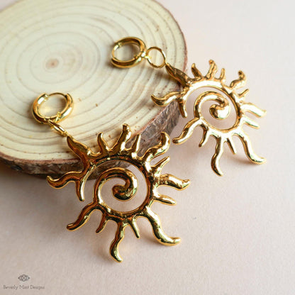 Extra Large Sun Earrings Gold , Spiral Sun Hoops, Celestial Sun Earrings, Statement Sun Earrings, Bold Gold Earrings,  Unique Gift For Her