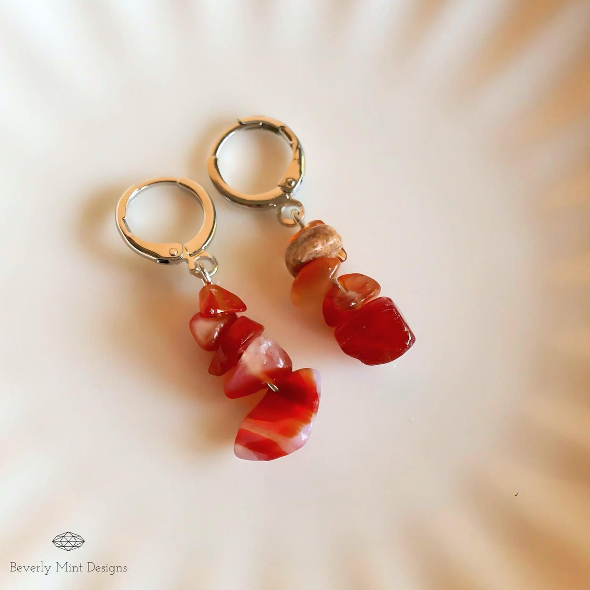 Red Agate Dangle Earrings, Orange Earrings Boho Jewelry, Chakras Stones ,Irregular Natural Stone Earrings, Sensitive Ear & Clip-On Options