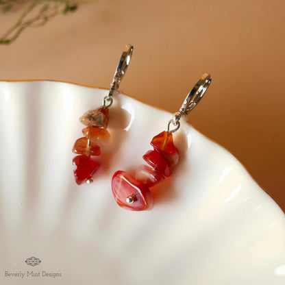 Red Agate Dangle Earrings, Orange Earrings Boho Jewelry, Chakras Stones ,Irregular Natural Stone Earrings, Sensitive Ear & Clip-On Options
