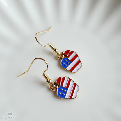 Patriotic Apple Earrings, American Flag Apple Jewelry, Red White Blue Dangle Earrings, 4th of July Earrings, Sensitive Ear & Clip-On Options