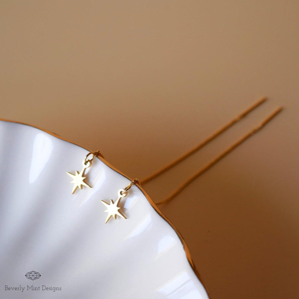 Starburst Threader Earrings, Minimalist 18K Gold Earrings, Dainty Star Earrings, Sensitive Ear & Clip-On Options