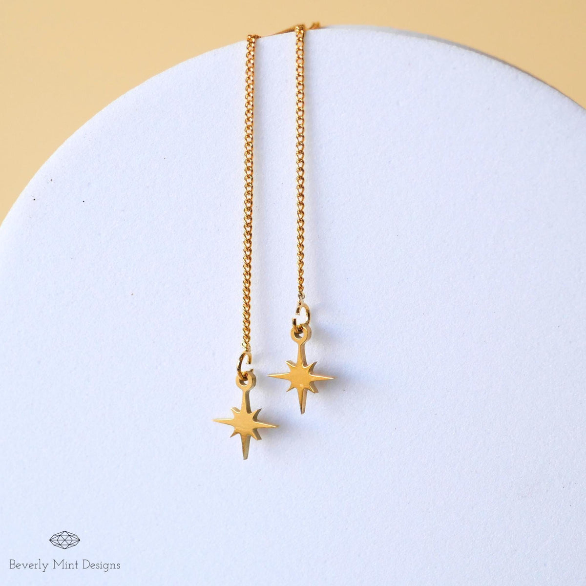 Starburst Threader Earrings, Minimalist 18K Gold Earrings, Dainty Star Earrings, Sensitive Ear & Clip-On Options