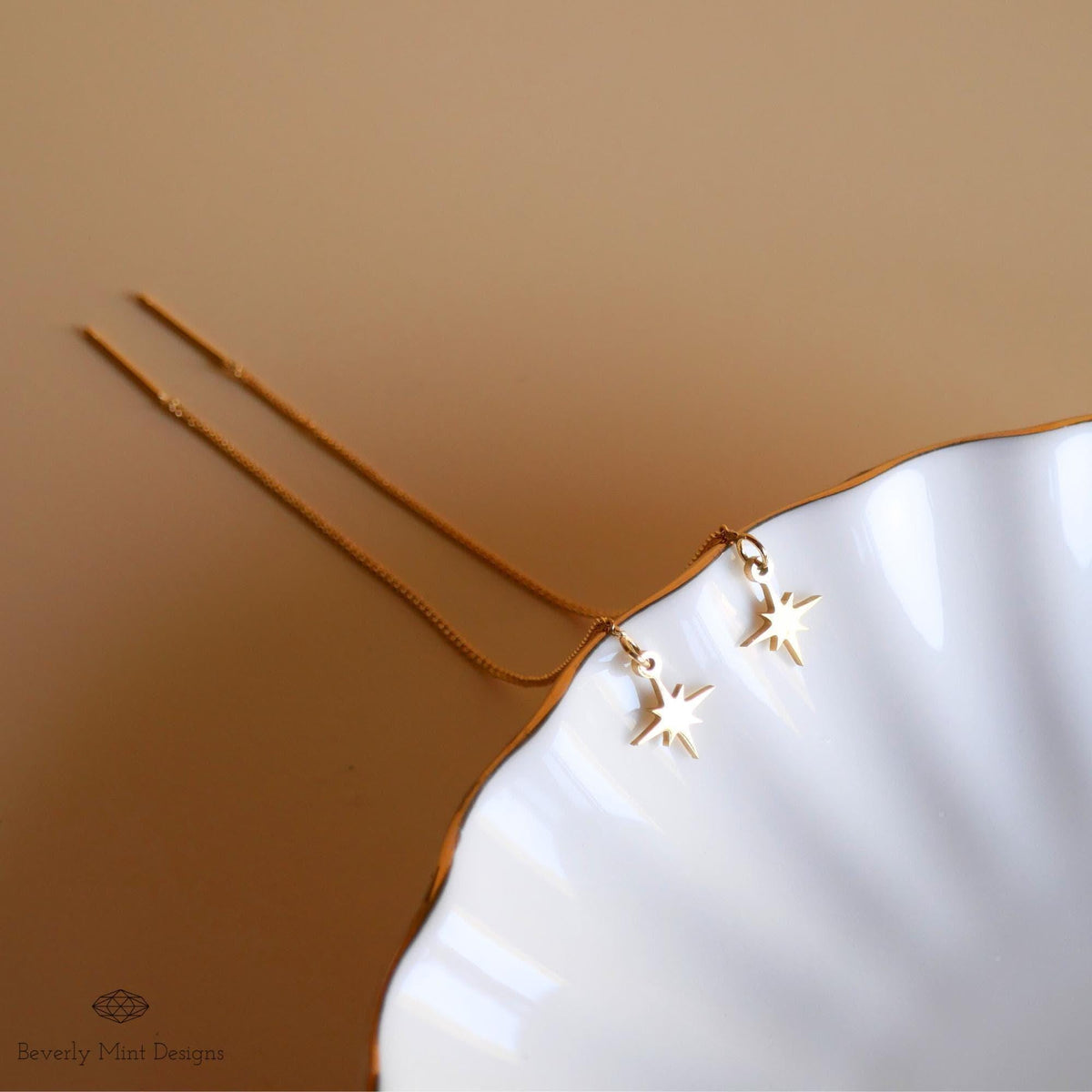 Starburst Threader Earrings, Minimalist 18K Gold Earrings, Dainty Star Earrings, Sensitive Ear & Clip-On Options