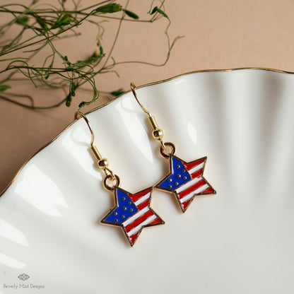 USA Earrings, American Flag Earrings, Red White Blue Star Earrings, USA Patriotic Earrings, Sensitive Ear & Clip-On Options