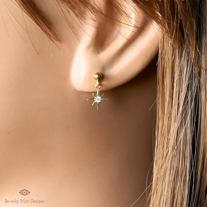 18K Gold Plated Starburst Dangle Earrings, Minimalist Celestial Jewelry