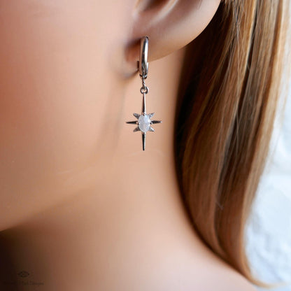 Starburst Small Hoop Earrings, Celestial Drop Earrings,  Silver Star Earrings, , Space Inspired Earrings