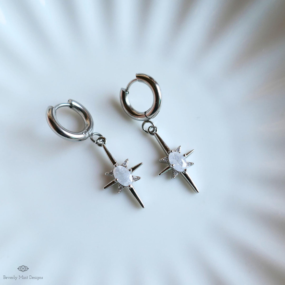 Starburst Small Hoop Earrings, Celestial Drop Earrings,  Silver Star Earrings, , Space Inspired Earrings