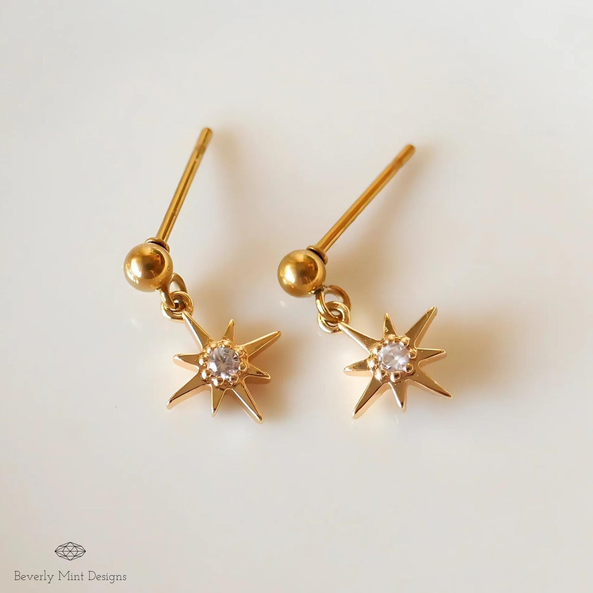 18K Gold Plated Starburst Dangle Earrings, Minimalist Celestial Jewelry
