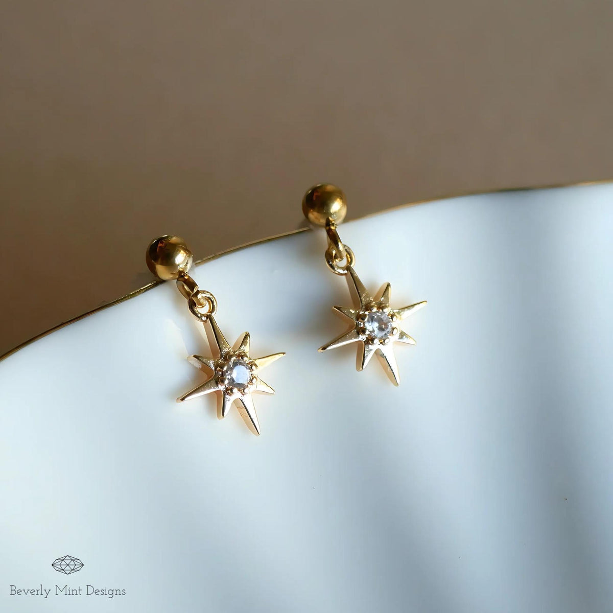 18K Gold Plated Starburst Dangle Earrings, Minimalist Celestial Jewelry