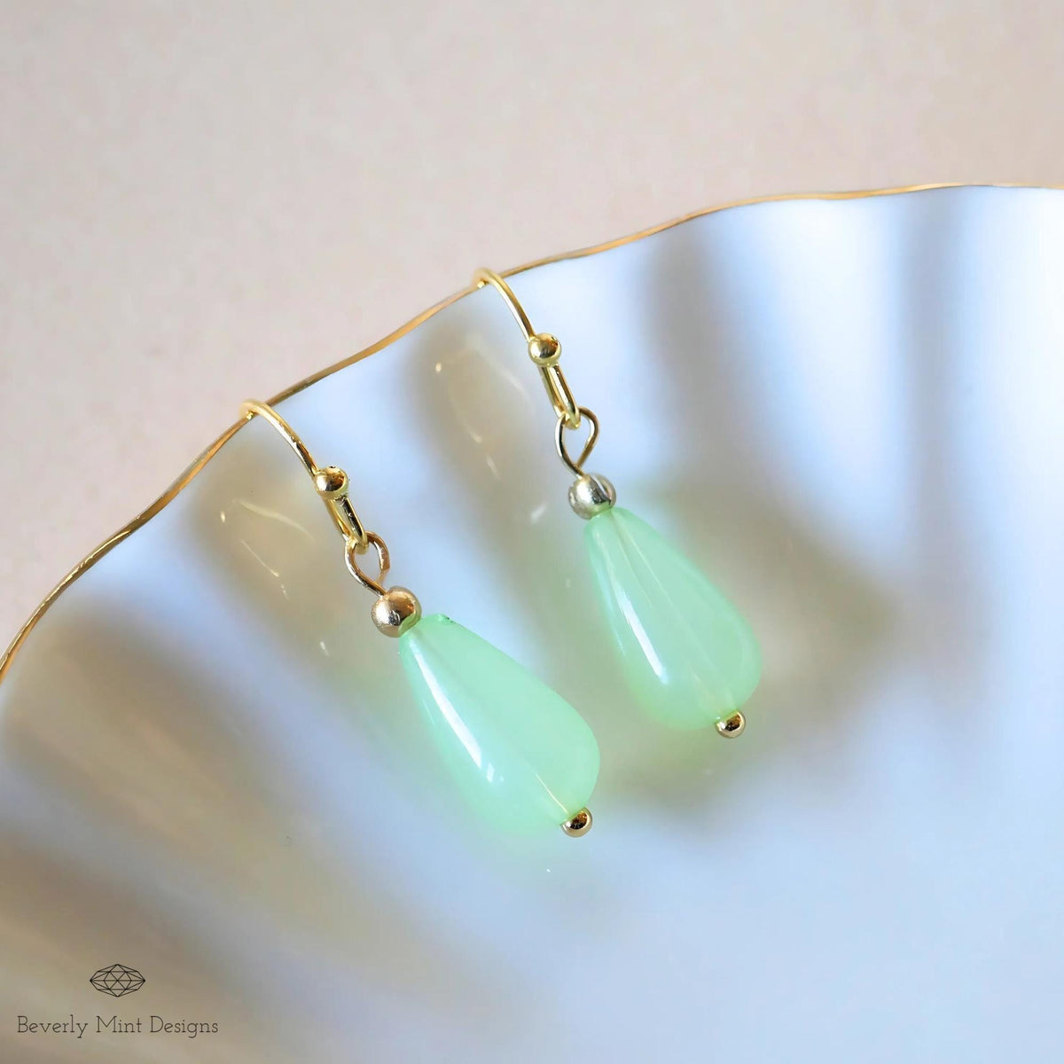 Jade Color Teardrop Earrings, Green Teardrop Earrings , 18K Gold Drop Earrings, Light Green Earrings, Sensitive Ear & Clip-On Options