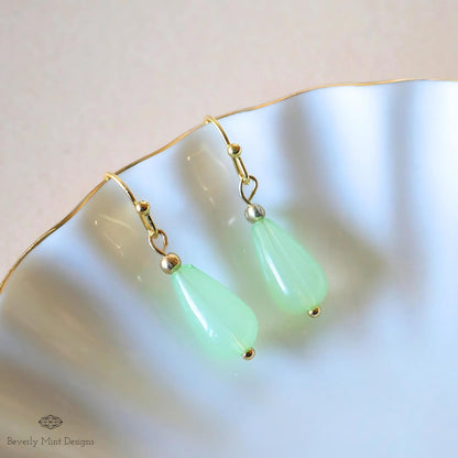 Jade Color Teardrop Earrings, Green Teardrop Earrings , 18K Gold Drop Earrings, Light Green Earrings, Sensitive Ear & Clip-On Options