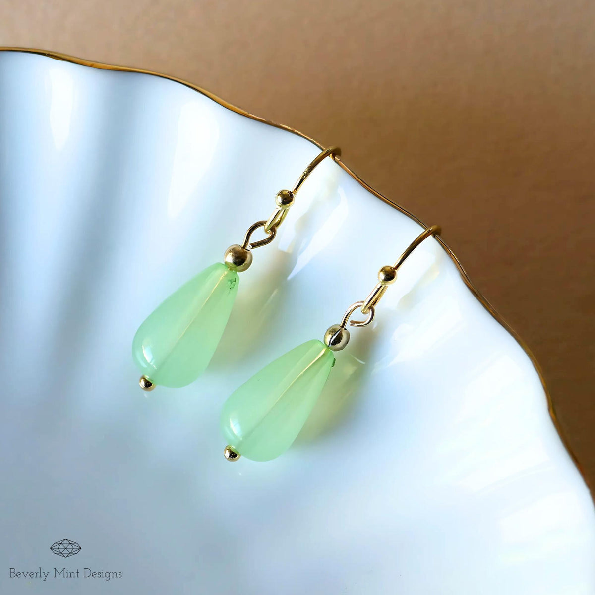 Jade Color Teardrop Earrings, Green Teardrop Earrings , 18K Gold Drop Earrings, Light Green Earrings, Sensitive Ear & Clip-On Options