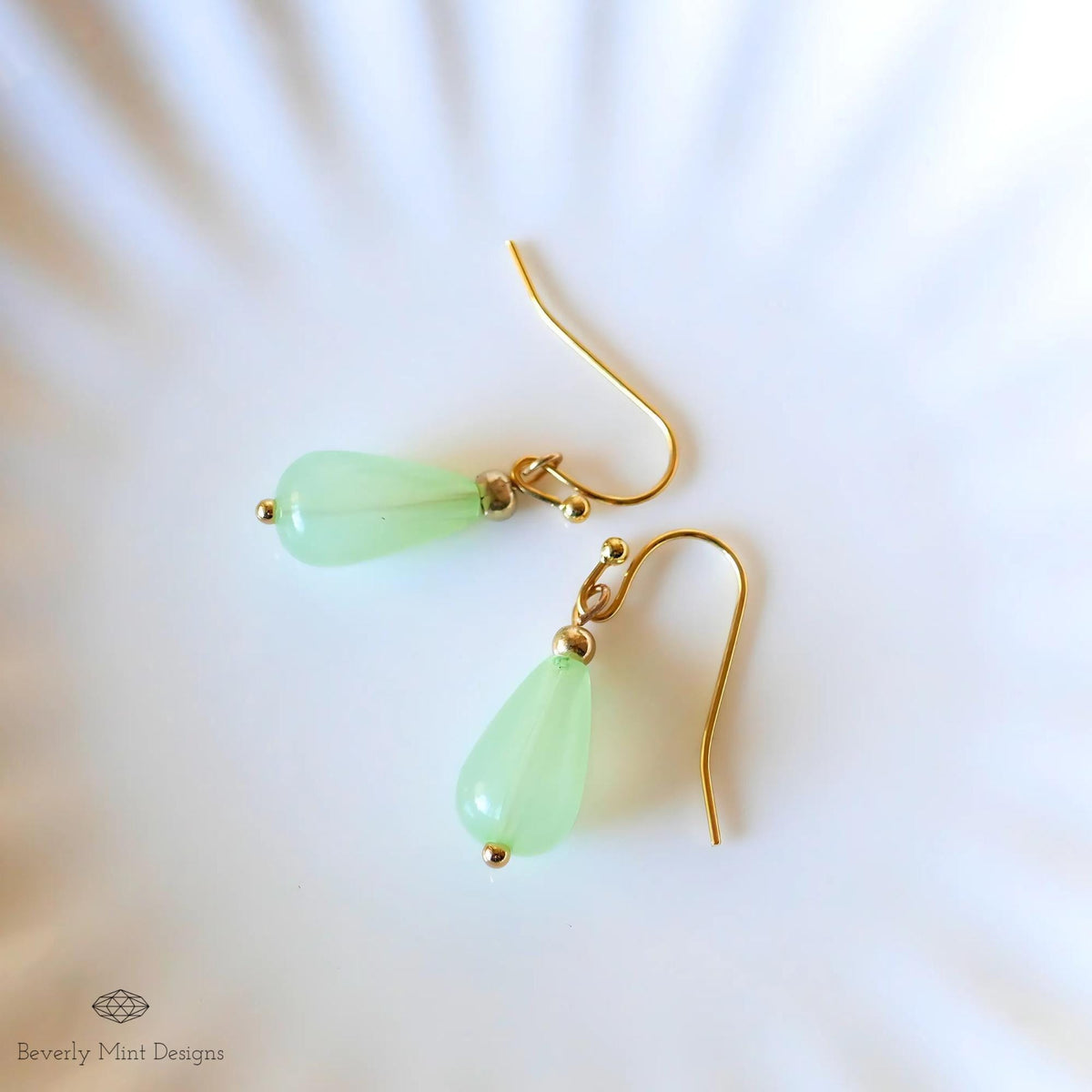 Jade Color Teardrop Earrings, Green Teardrop Earrings , 18K Gold Drop Earrings, Light Green Earrings, Sensitive Ear & Clip-On Options
