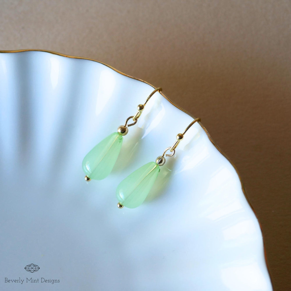 Jade Color Teardrop Earrings, Green Teardrop Earrings , 18K Gold Drop Earrings, Light Green Earrings, Sensitive Ear & Clip-On Options