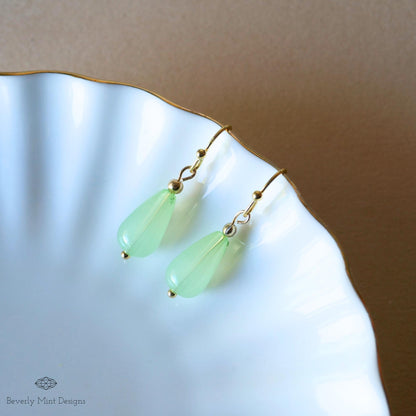 Jade Color Teardrop Earrings, Green Teardrop Earrings , 18K Gold Drop Earrings, Light Green Earrings, Sensitive Ear & Clip-On Options
