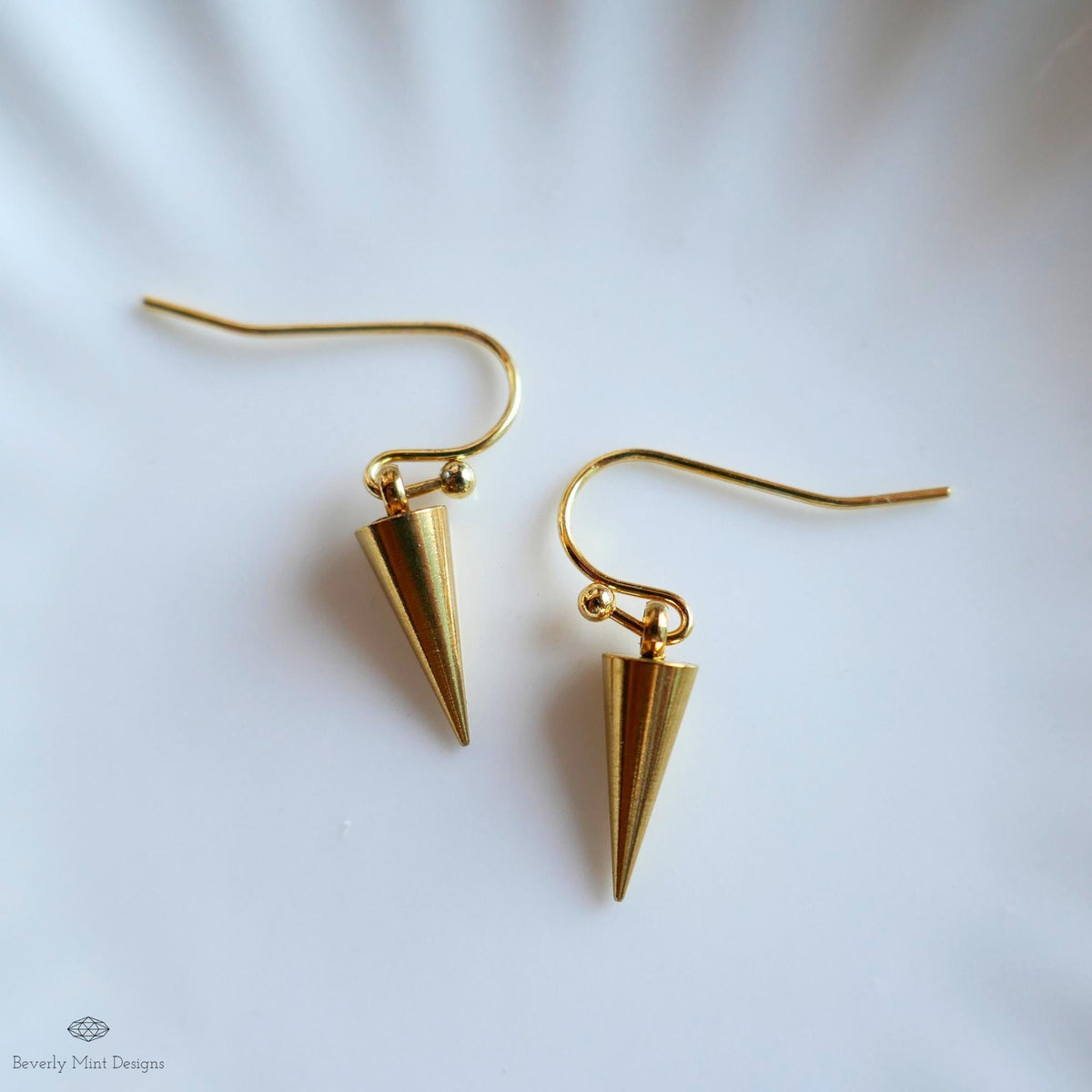 Gold Spike Earrings, Cone Drop Earrings, Minimalist Dangle Earrings, Edgy Gold Jewelry, Modern Earrings, Sensitive Ear & Clip-On Options