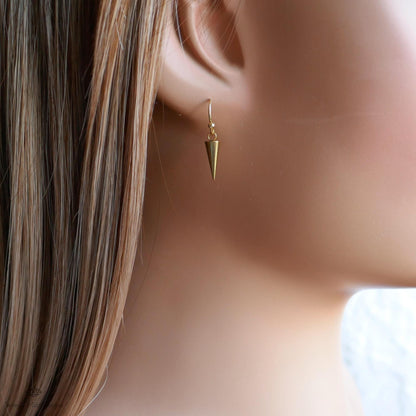 Gold Spike Earrings, Cone Drop Earrings, Minimalist Dangle Earrings, Edgy Gold Jewelry, Modern Earrings, Sensitive Ear & Clip-On Options