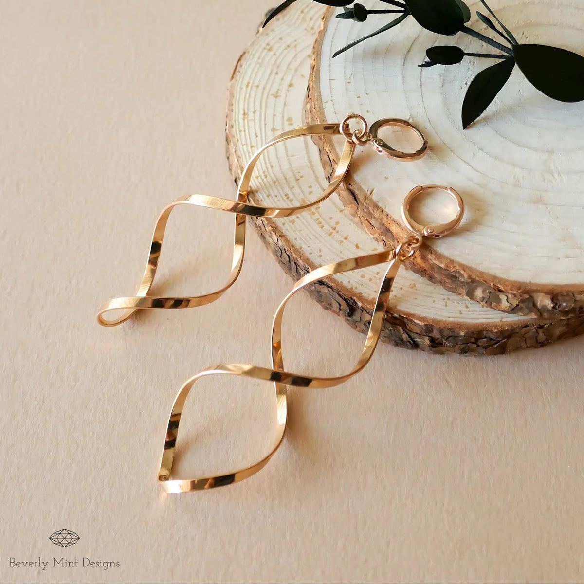 Twirl Earrings, Gold Large Long Earrings, Gold Twisted Earrings, Unique Earrings