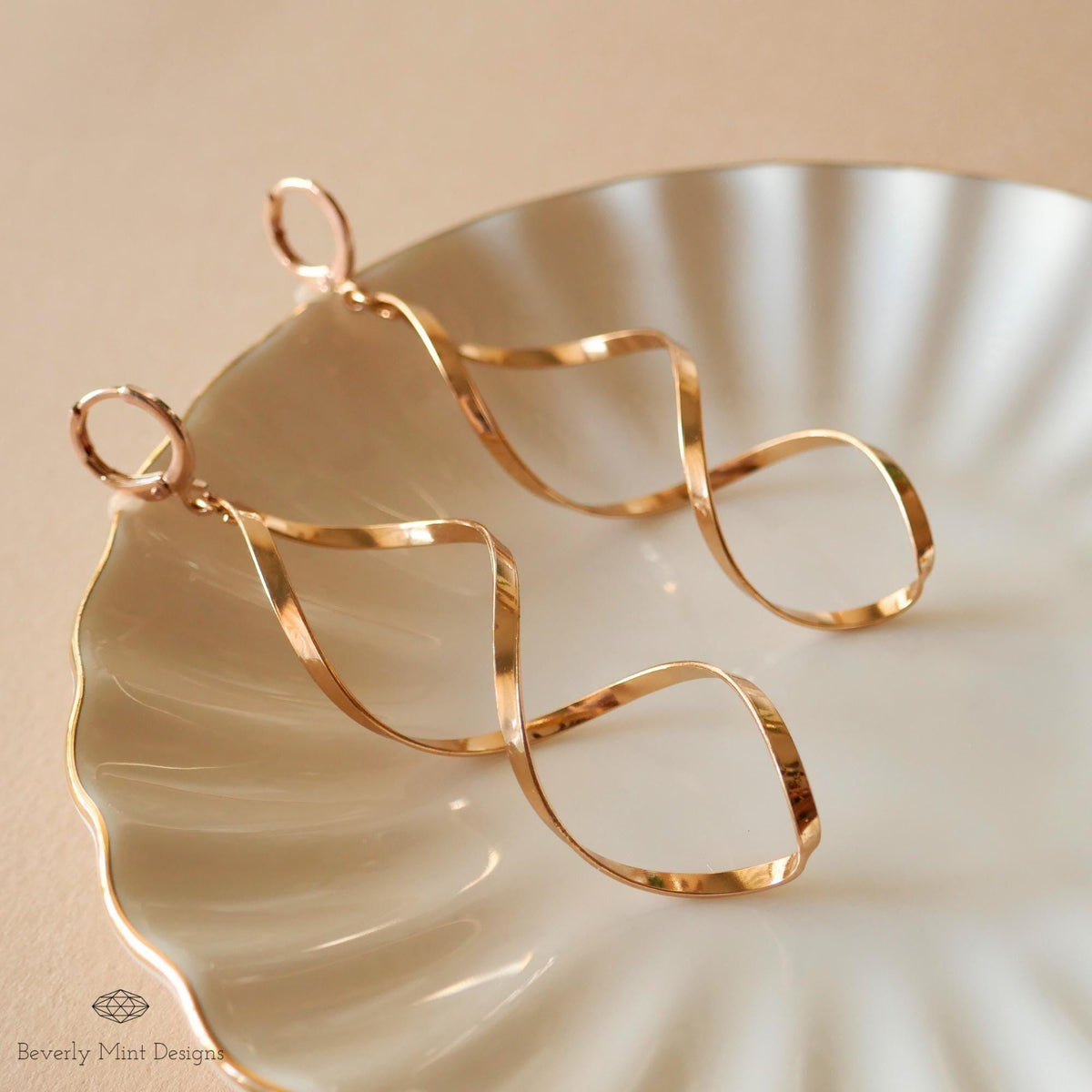 Twirl Earrings, Gold Large Long Earrings, Gold Twisted Earrings, Unique Earrings