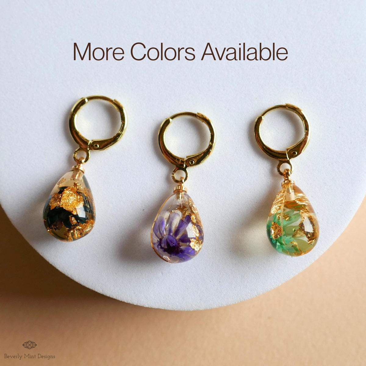 Pressed Flower Resin Earrings, Green Floral Drop Earrings, Gold Flake Jewelry, Nature Inspired Jewelry, Sensitive Ear & Clip-On Options