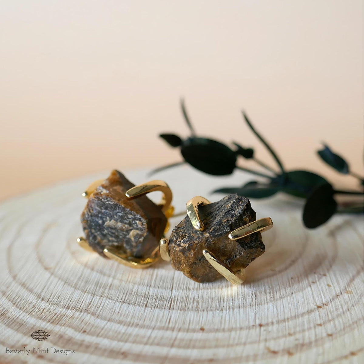 Tiger's Eye Stud Earrings with 18K Gold, Healing Stone Earrings,  1/2 -3/4 inches, Natural Raw Stone Earrings, Gift For Her, Chakra Stones