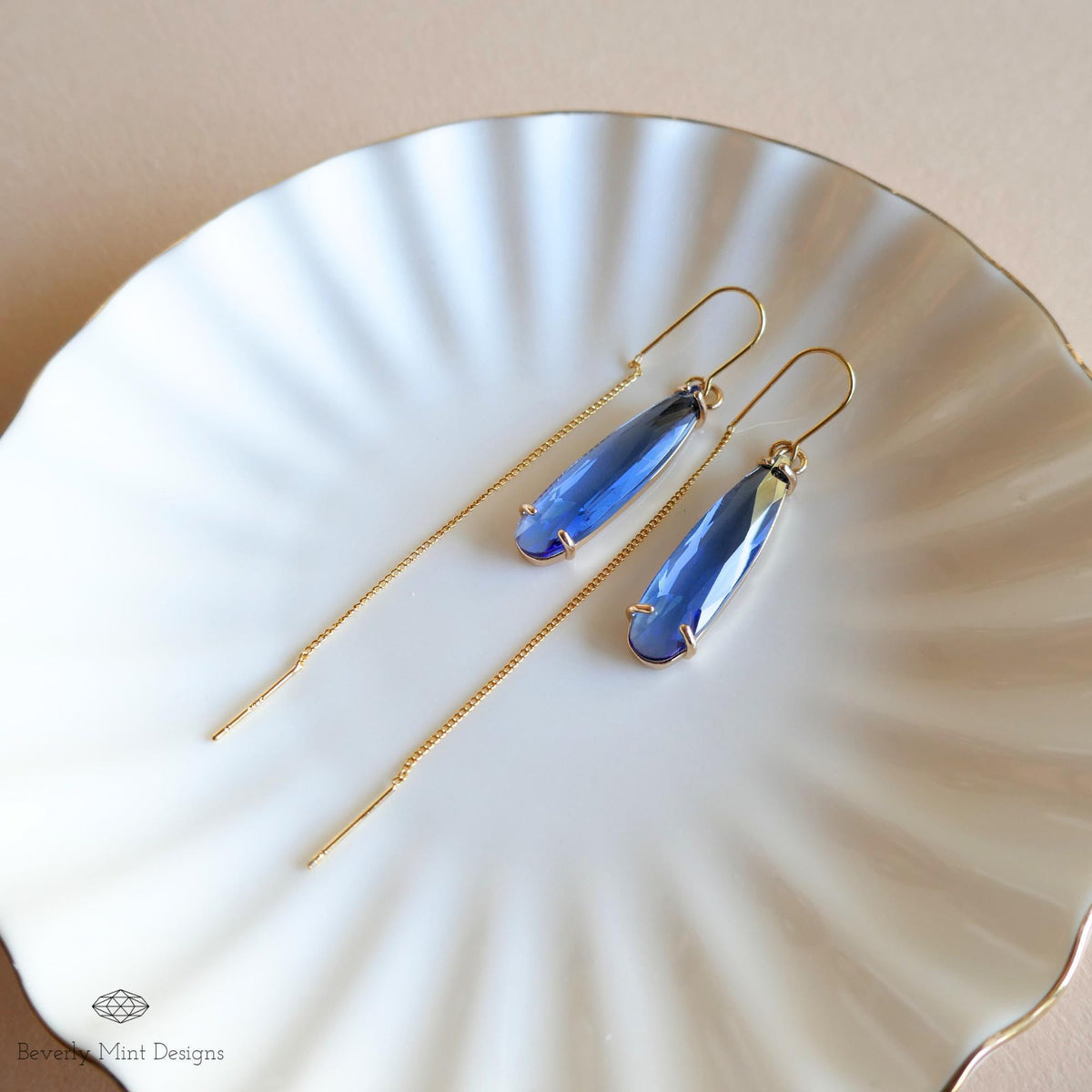 [Etsy 1802275654 image 4/7 id 7796681059] Blue Crystal Drop Threader Earrings ,Blue Statement Earrings ,Elegant Dangle Earrings for Women