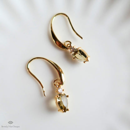 Brown Stone Earrings, Elegant Heart Drop Earrings, Gold Dangle Earrings, Dainty Gold Jewelry, Sensitive Ear & Clip-On Options