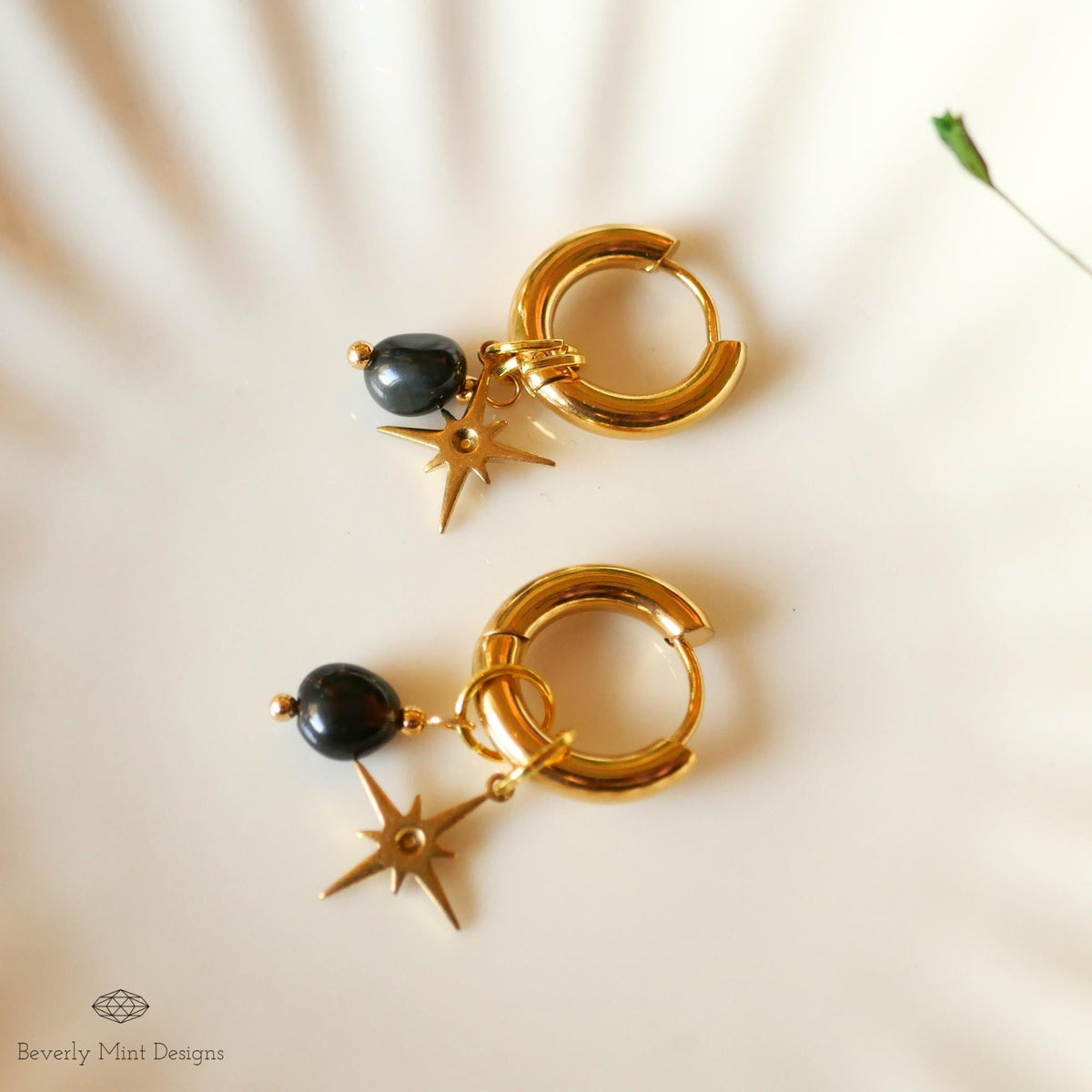 Gold Star Hoop Earrings, Minimalist Dangle Hoops, Celestial Statement Jewelry, 18K Gold Huggie Earrings, Chunky Huggie Hoops