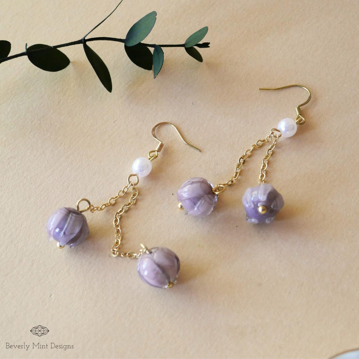 Purple Lily of The Valley,  Purple Flower Earrings, Floral Dangle and Drop Earrings, Birth Flower for May ,Unique Earrings